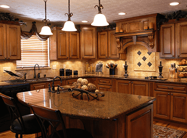 Brown wood themed kitchen.
