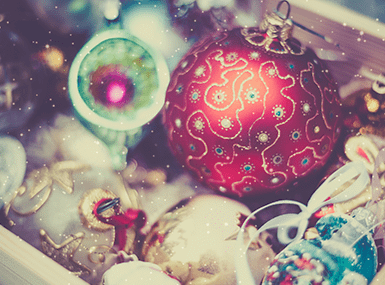 Holiday decorations in a box.